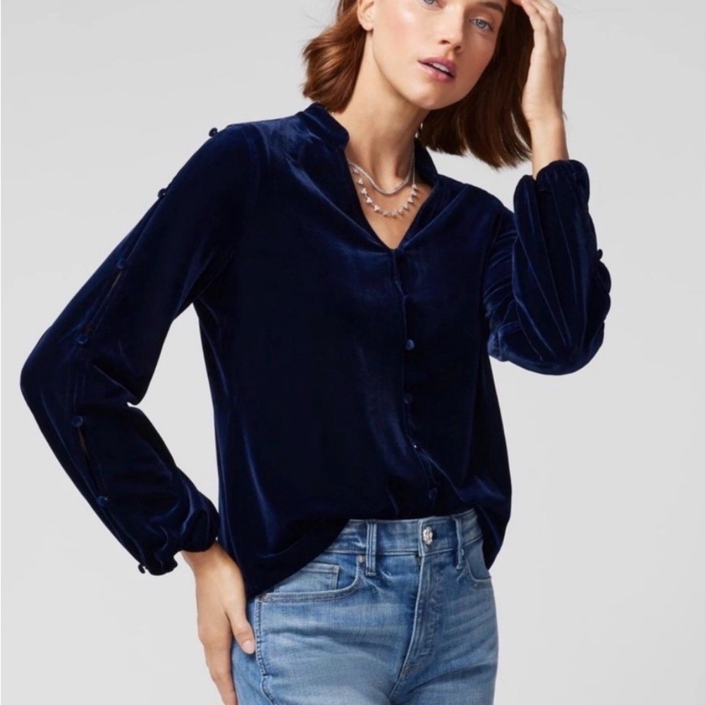 White House Black Market Navy Velvet Button Down Shirt